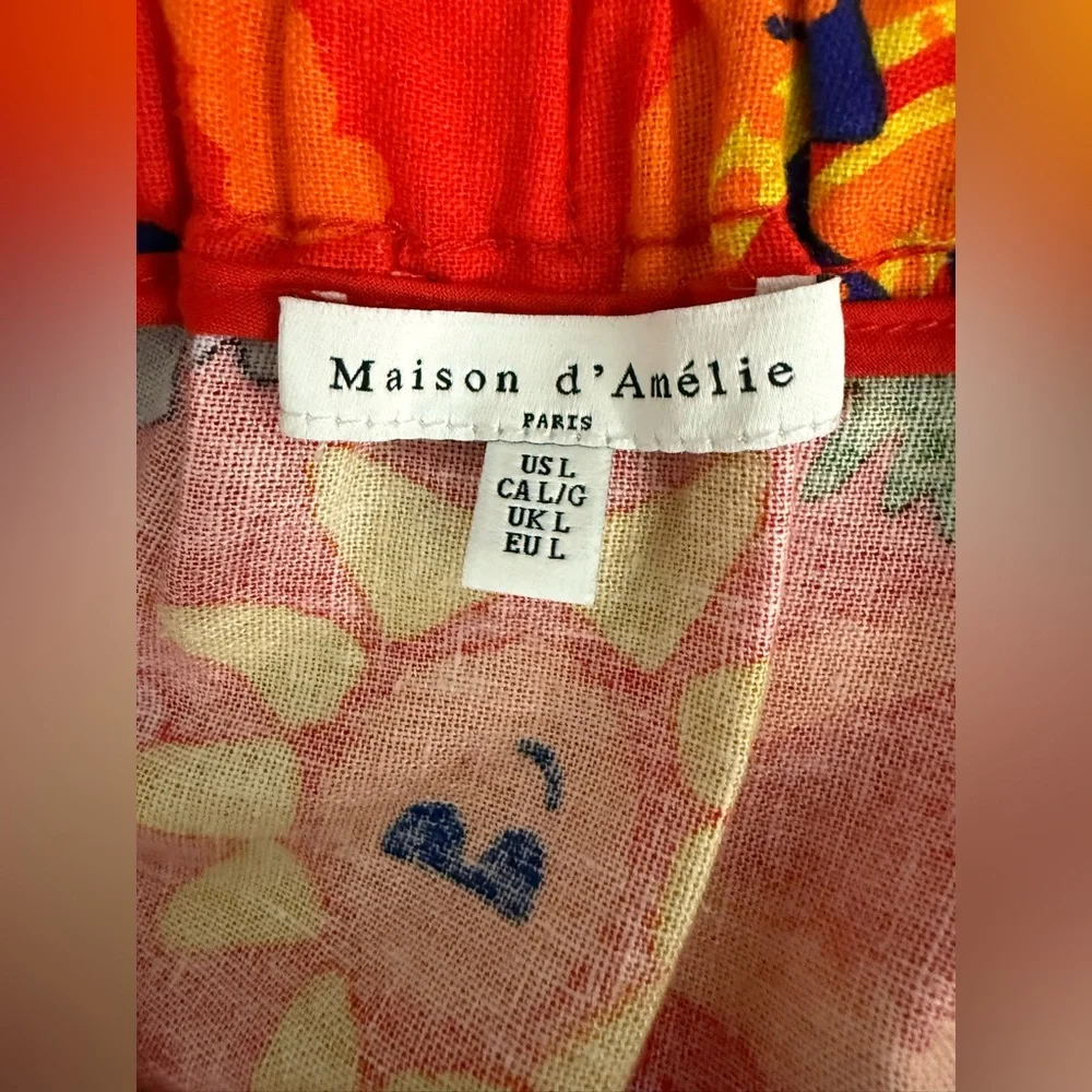 NWT Maison d’Amelie Hawaiian Multicolor Linen Boho Tiered Peasant Midi Skirt L
